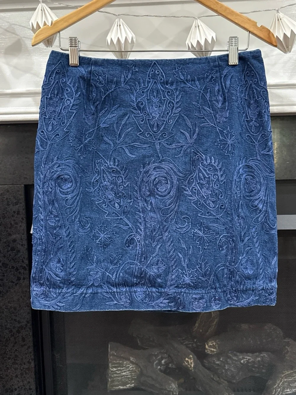 Luisa Spagnoli denim Mini Skirt embroidered quiet luxury preppy boho size 44
